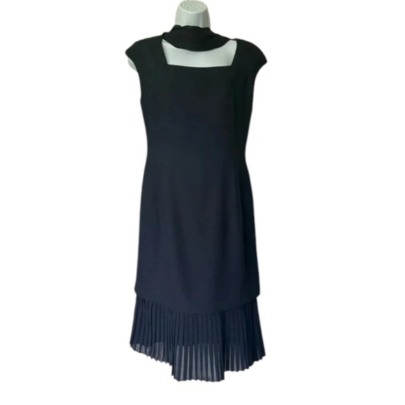 Dusk UK navy sheath pleated hem w matching scarf square neck cocktail 8 - Picture 9 of 9